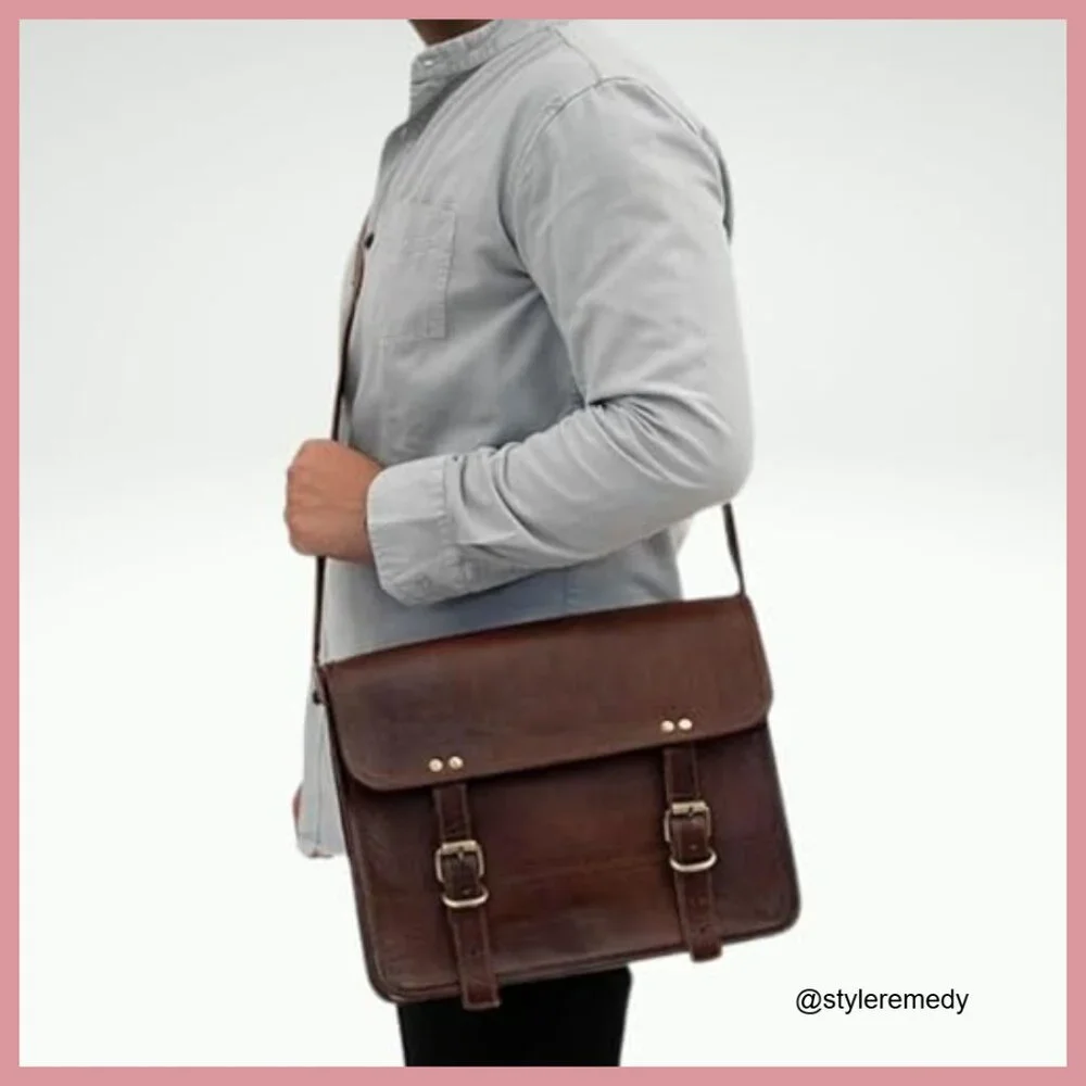 Genuine Leather Messenger Bag Vintage Satchel Crossbody Bag